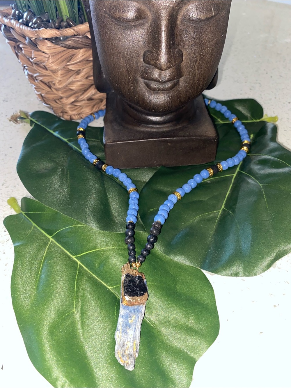Handmade Healing Stones Kyanite Pendant Lava Stones Necklace Unisex